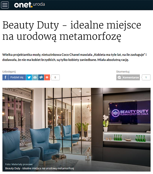 Onet - Kobieta / Uroda. Artykuł o klinice urody Beauty Duty